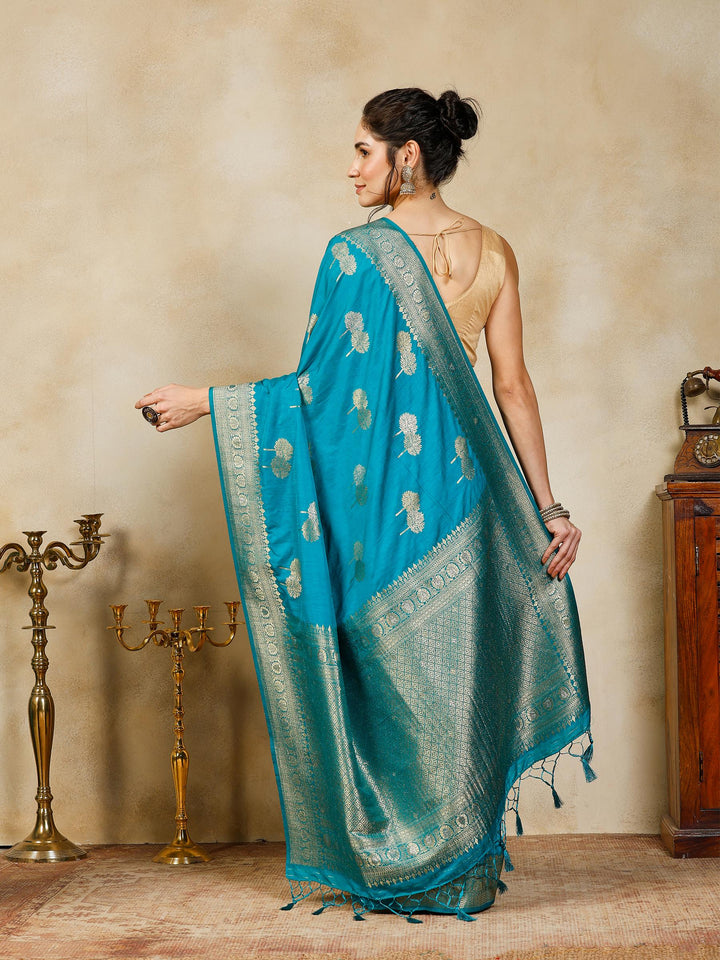 Lake Blue Woven Design Art Silk Saree