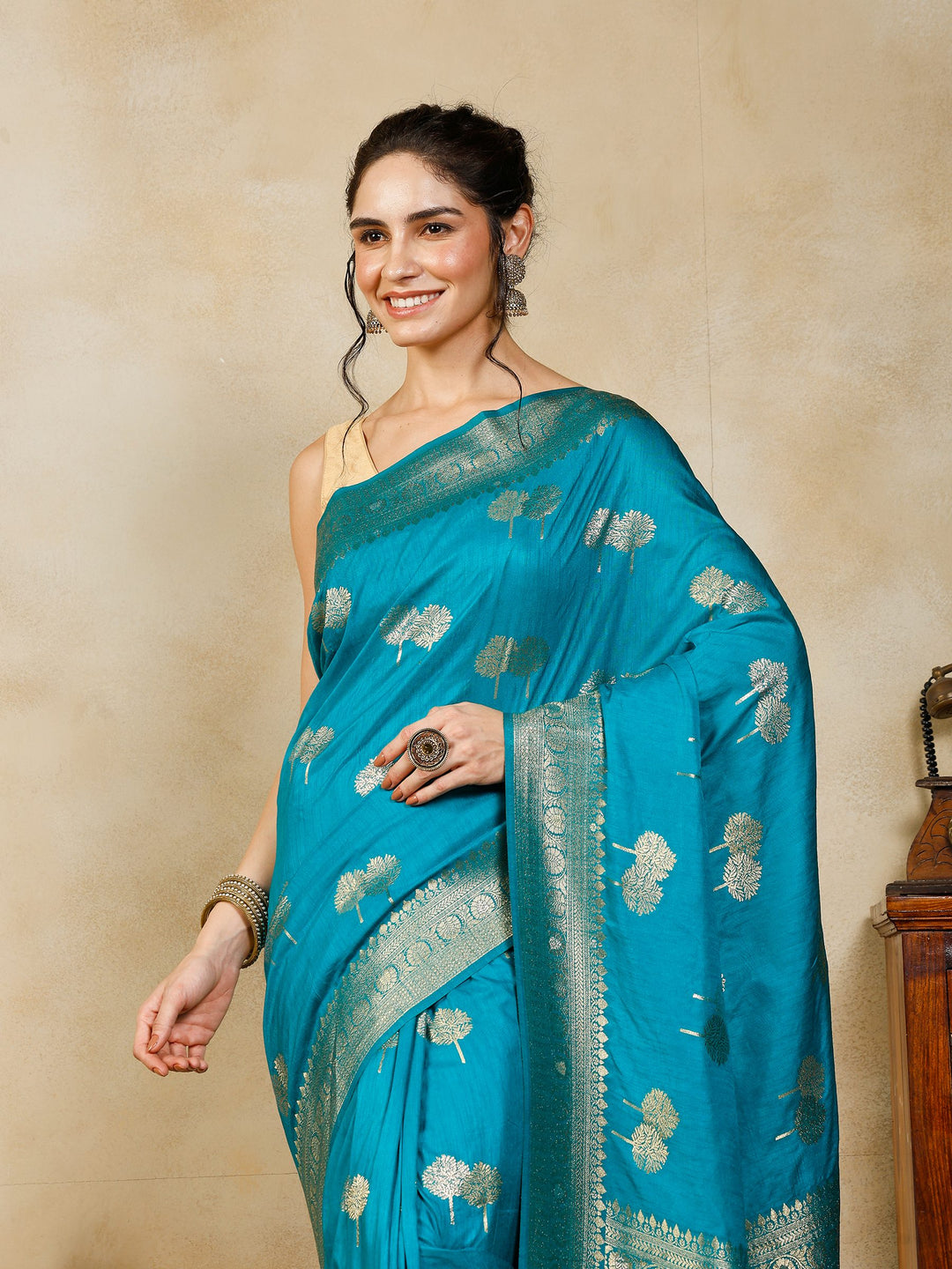 Lake Blue Woven Design Art Silk Saree