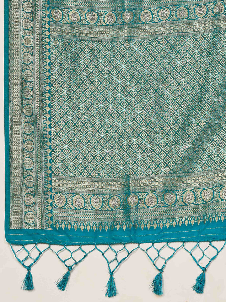 Lake Blue Woven Design Art Silk Saree