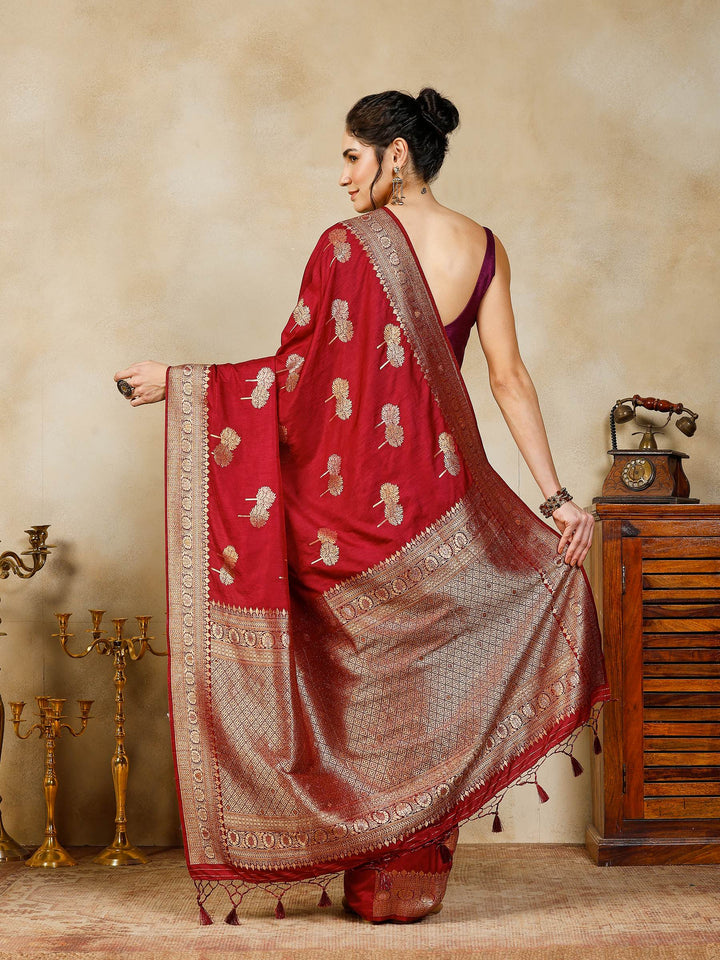 Magenta Woven Design Art Silk Saree