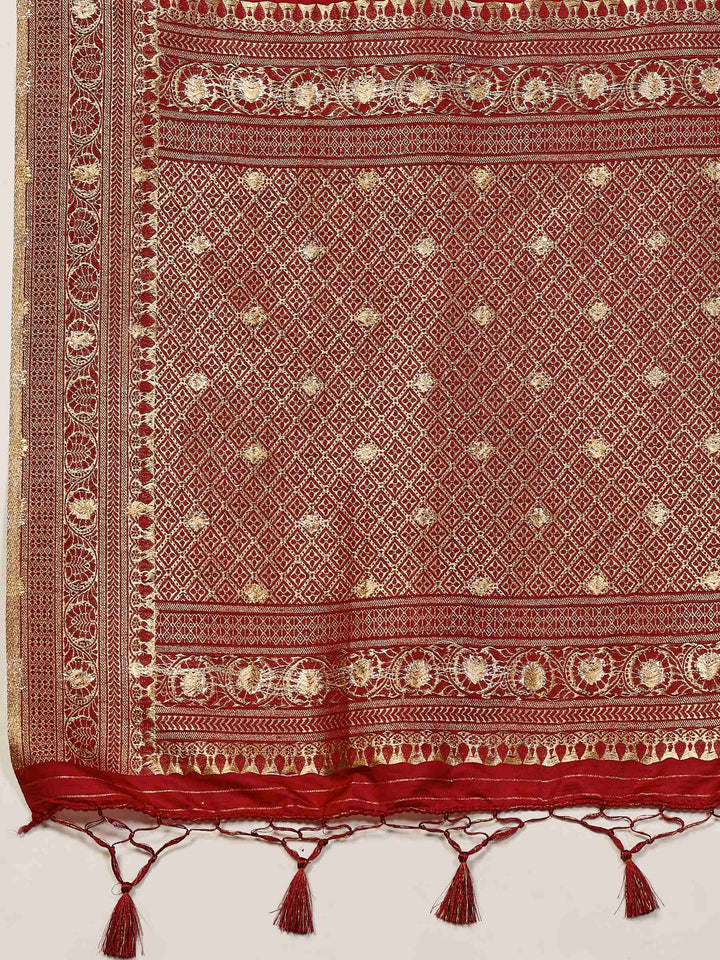 Magenta Woven Design Art Silk Saree