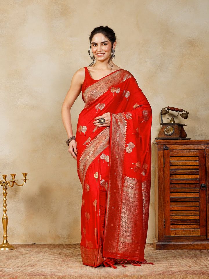Red Woven Design Art Silk Saree