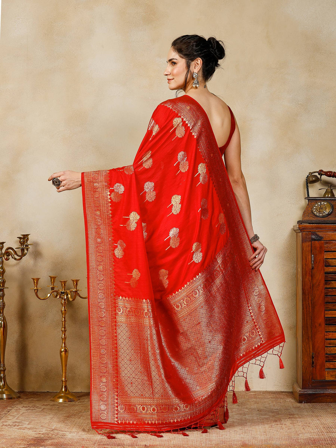 Red Woven Design Art Silk Saree