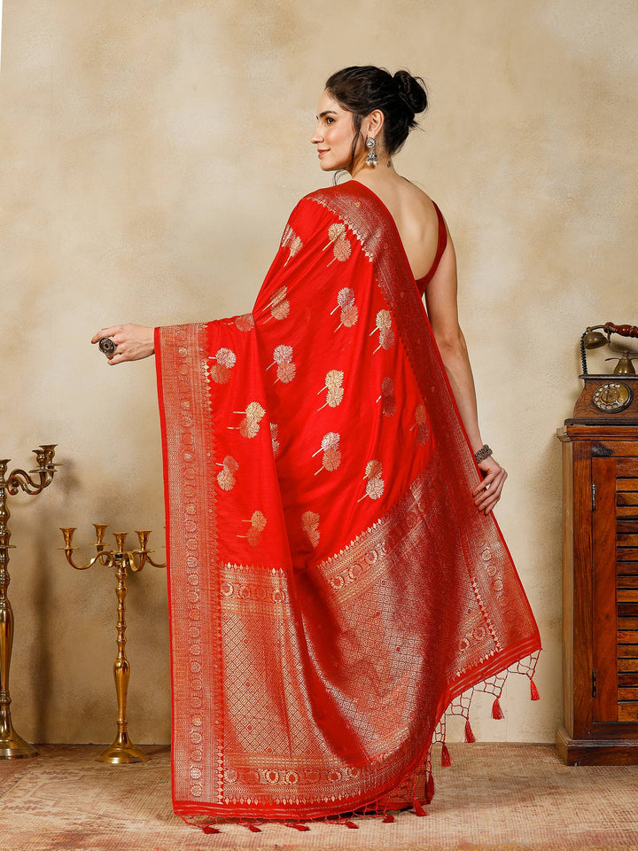Red Woven Design Art Silk Saree
