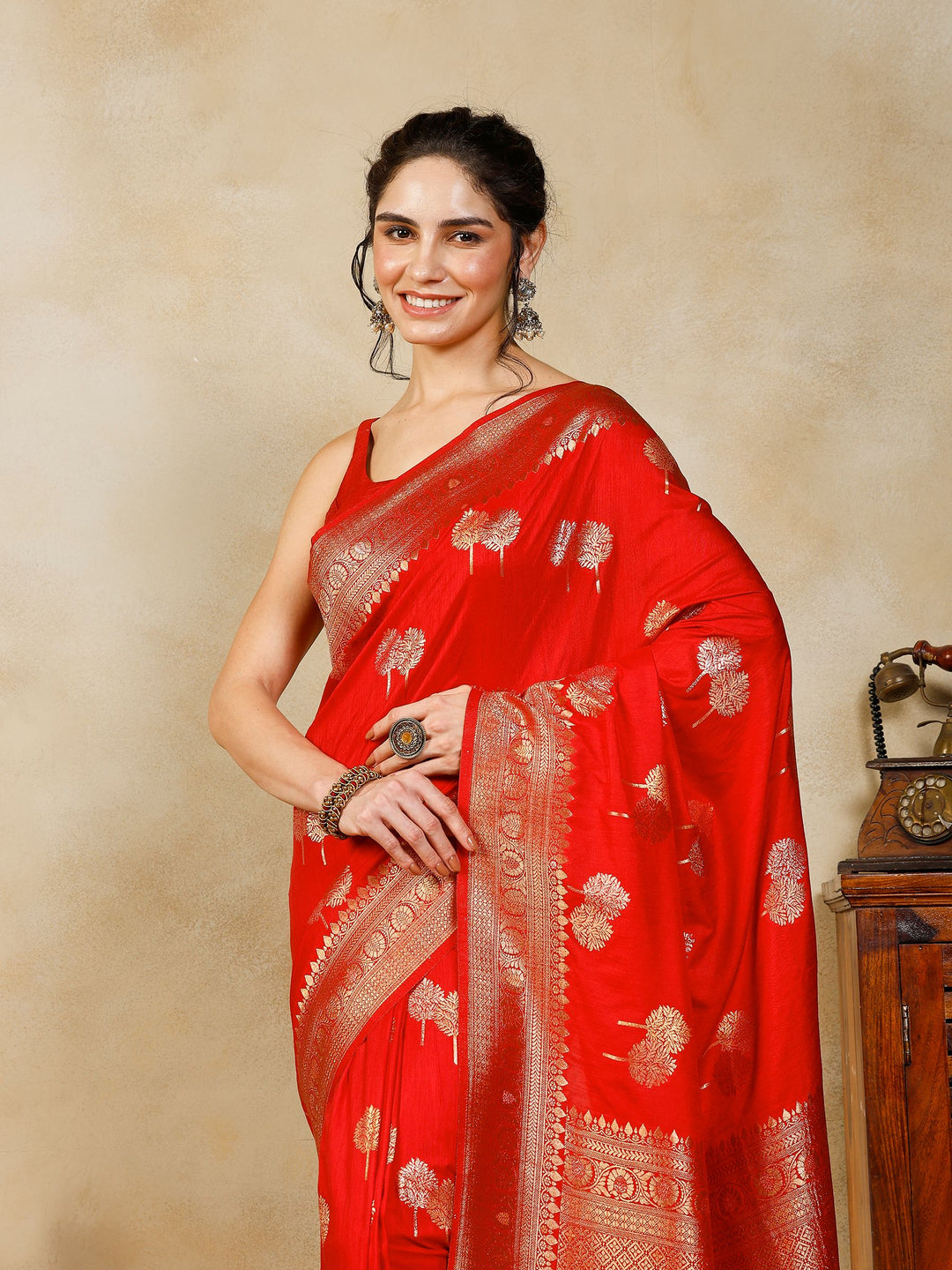 Red Woven Design Art Silk Saree