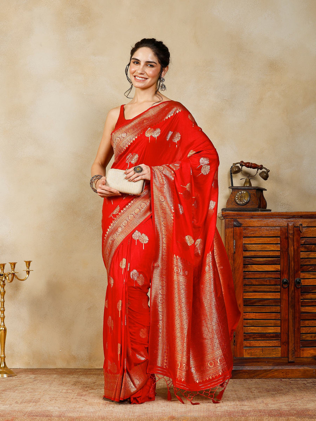 Red Woven Design Art Silk Saree