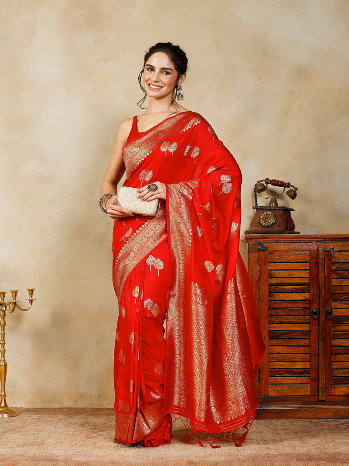 Red Woven Design Art Silk Saree