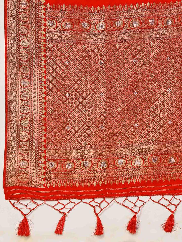Red Woven Design Art Silk Saree