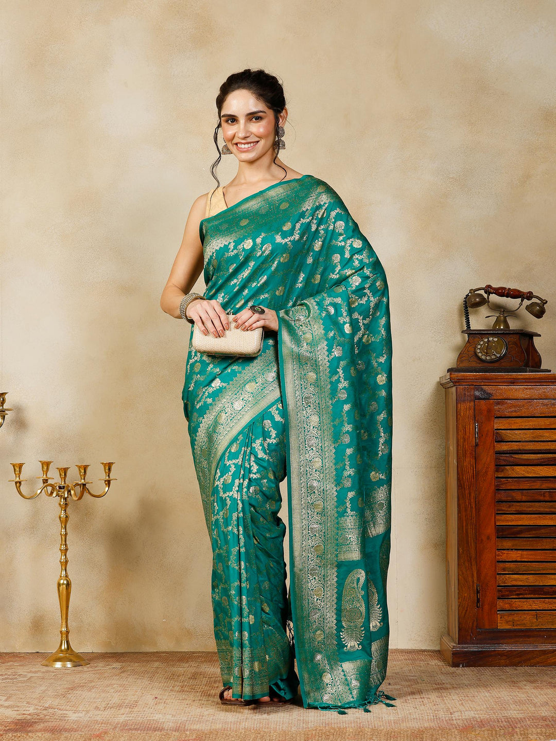 Green Woven Design Art Silk Saree