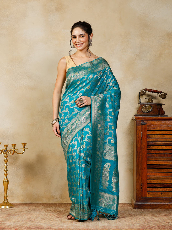 Lake Blue Woven Design Art Silk Saree