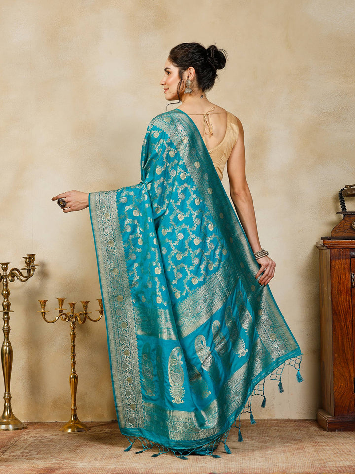 Lake Blue Woven Design Art Silk Saree