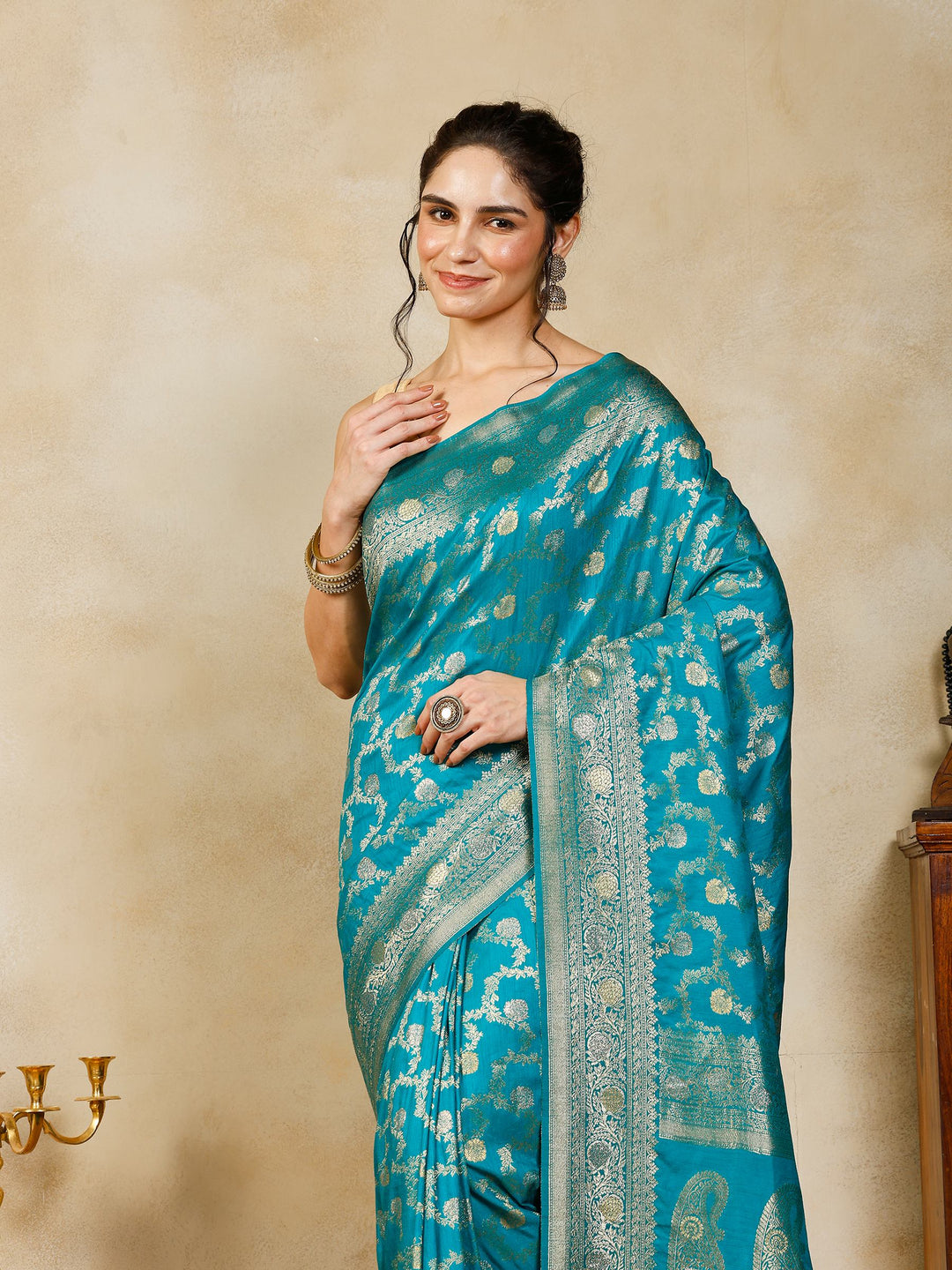 Lake Blue Woven Design Art Silk Saree
