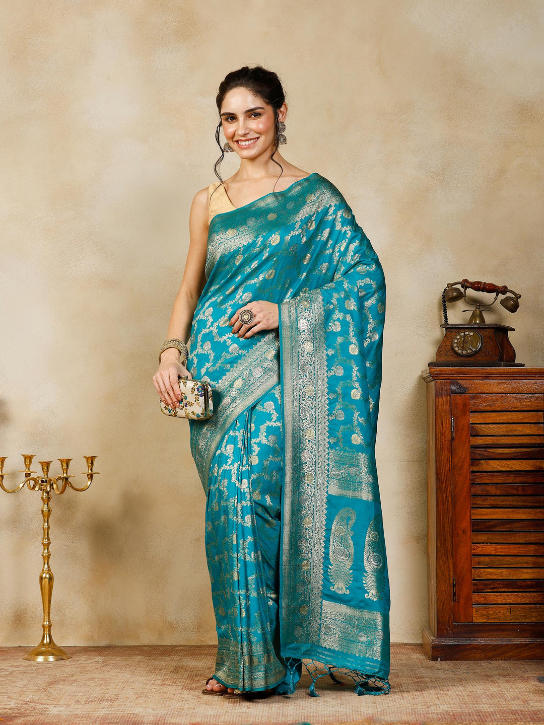 Lake Blue Woven Design Art Silk Saree