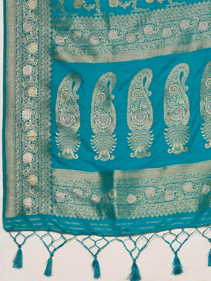 Lake Blue Woven Design Art Silk Saree