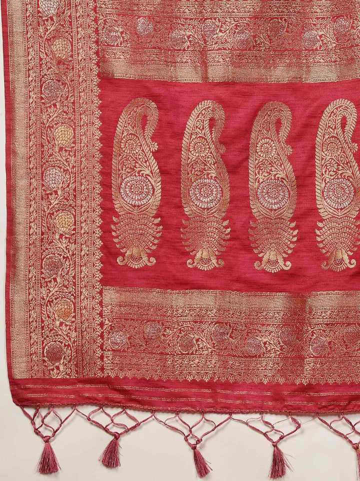 Magenta Woven Design Art Silk Saree
