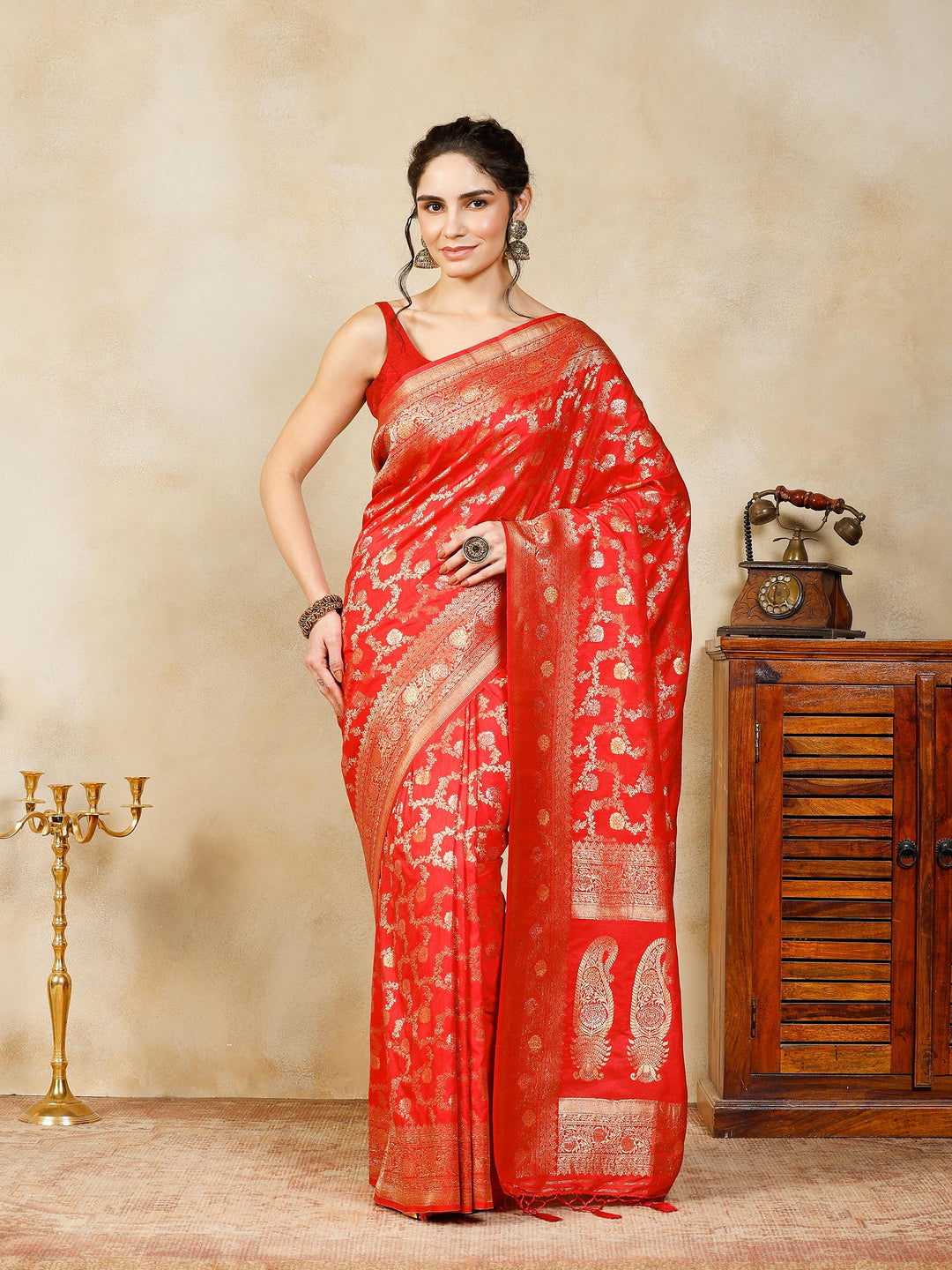 Red Woven Design Art Silk Saree