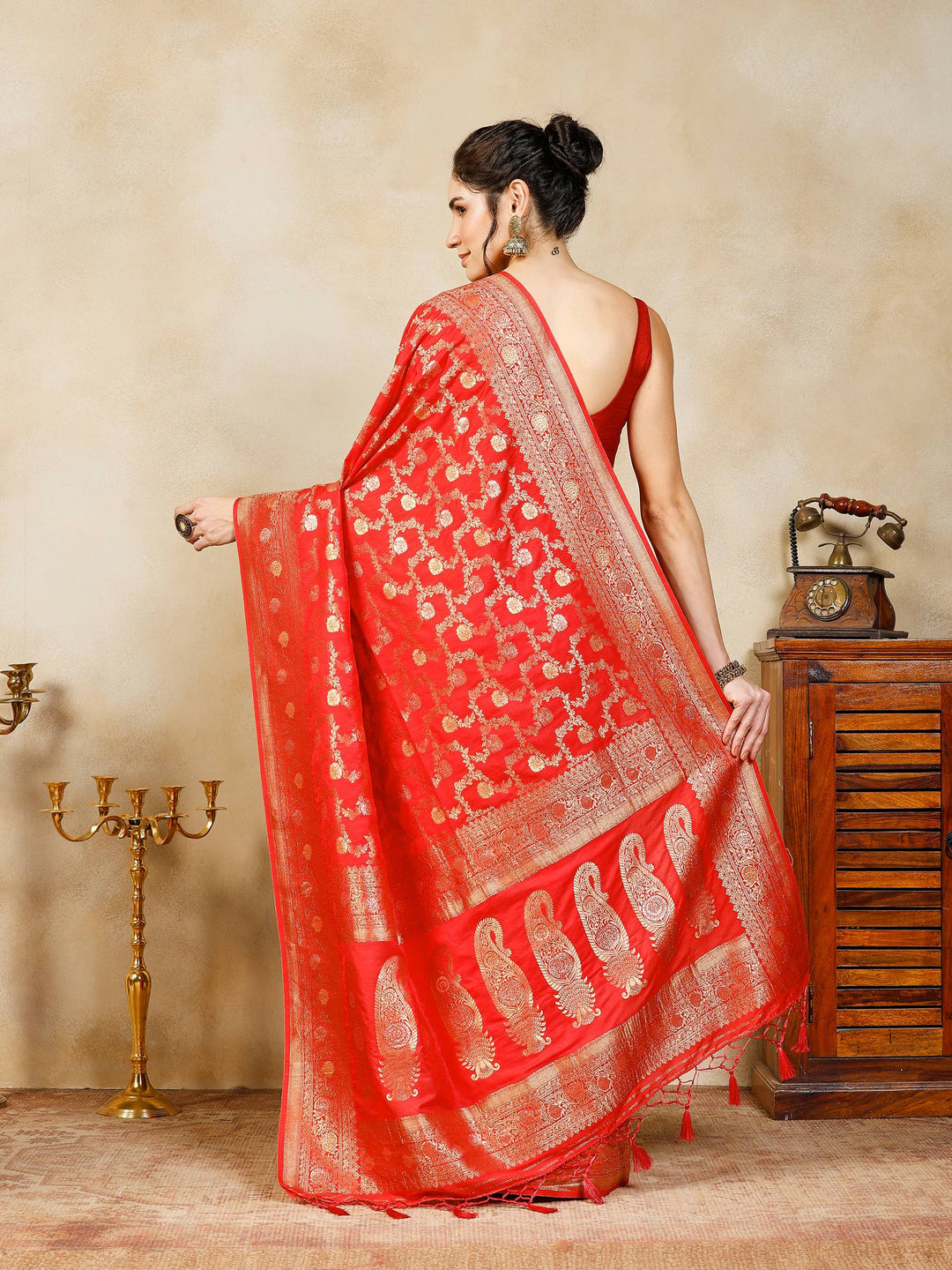 Red Woven Design Art Silk Saree