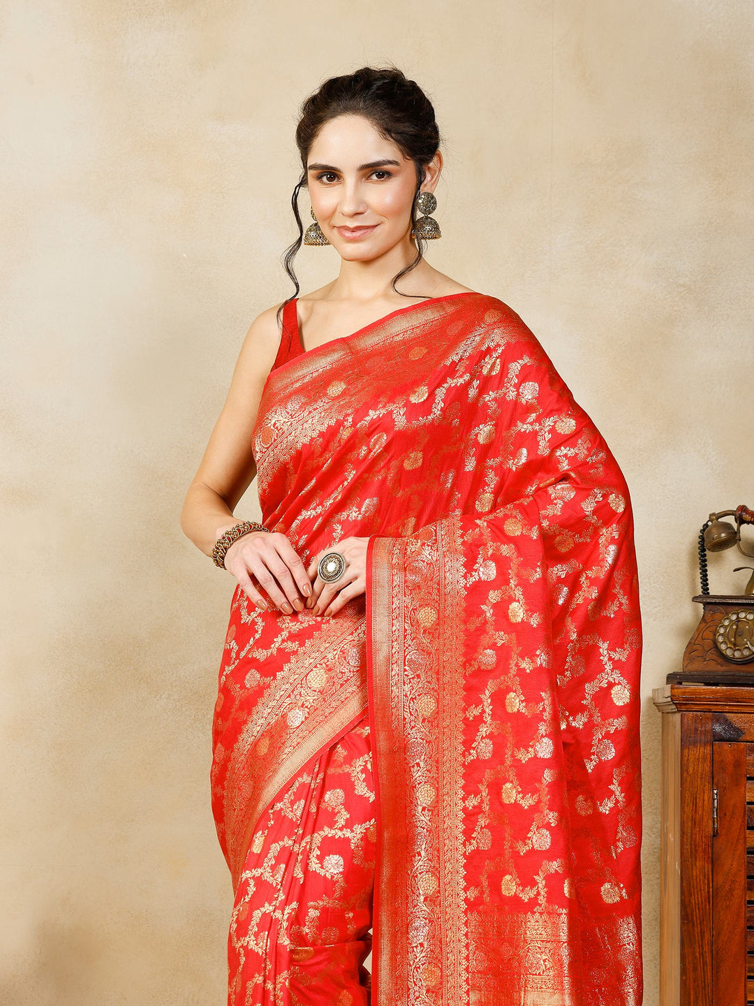 Red Woven Design Art Silk Saree