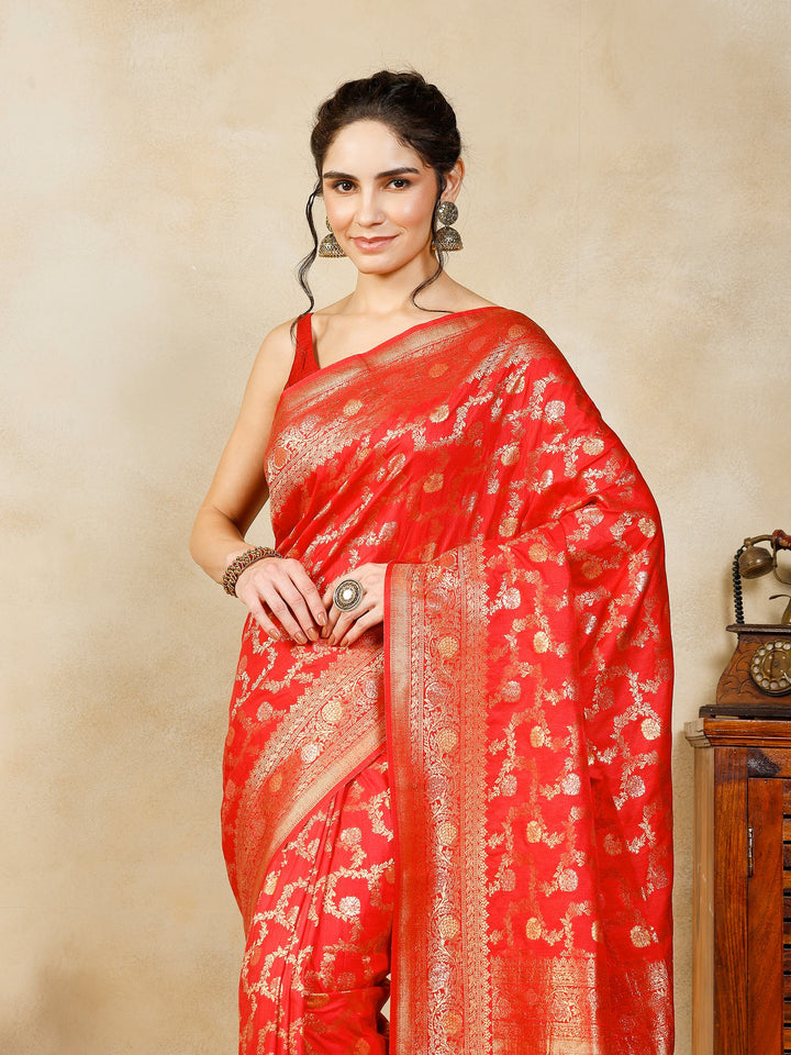 Red Woven Design Art Silk Saree