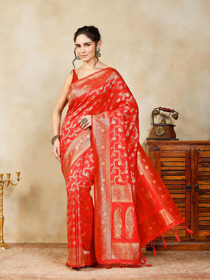 Red Woven Design Art Silk Saree