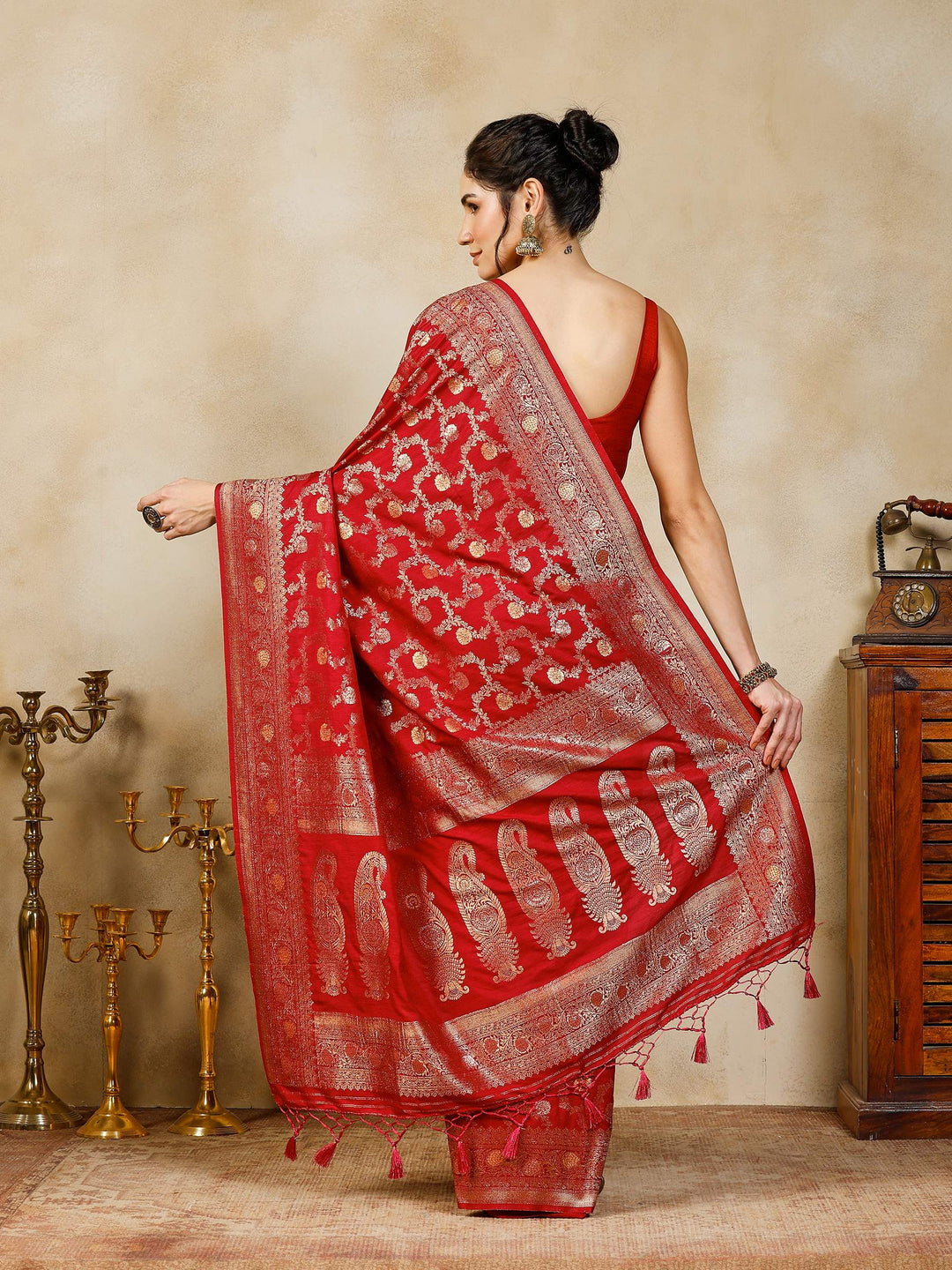 Wine Woven Design Art Silk Saree