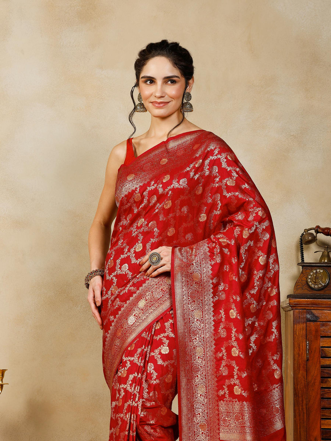 Wine Woven Design Art Silk Saree
