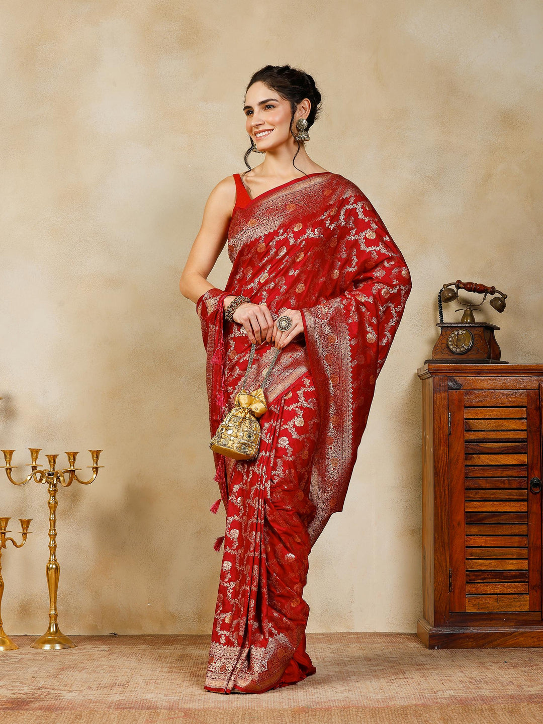 Wine Woven Design Art Silk Saree