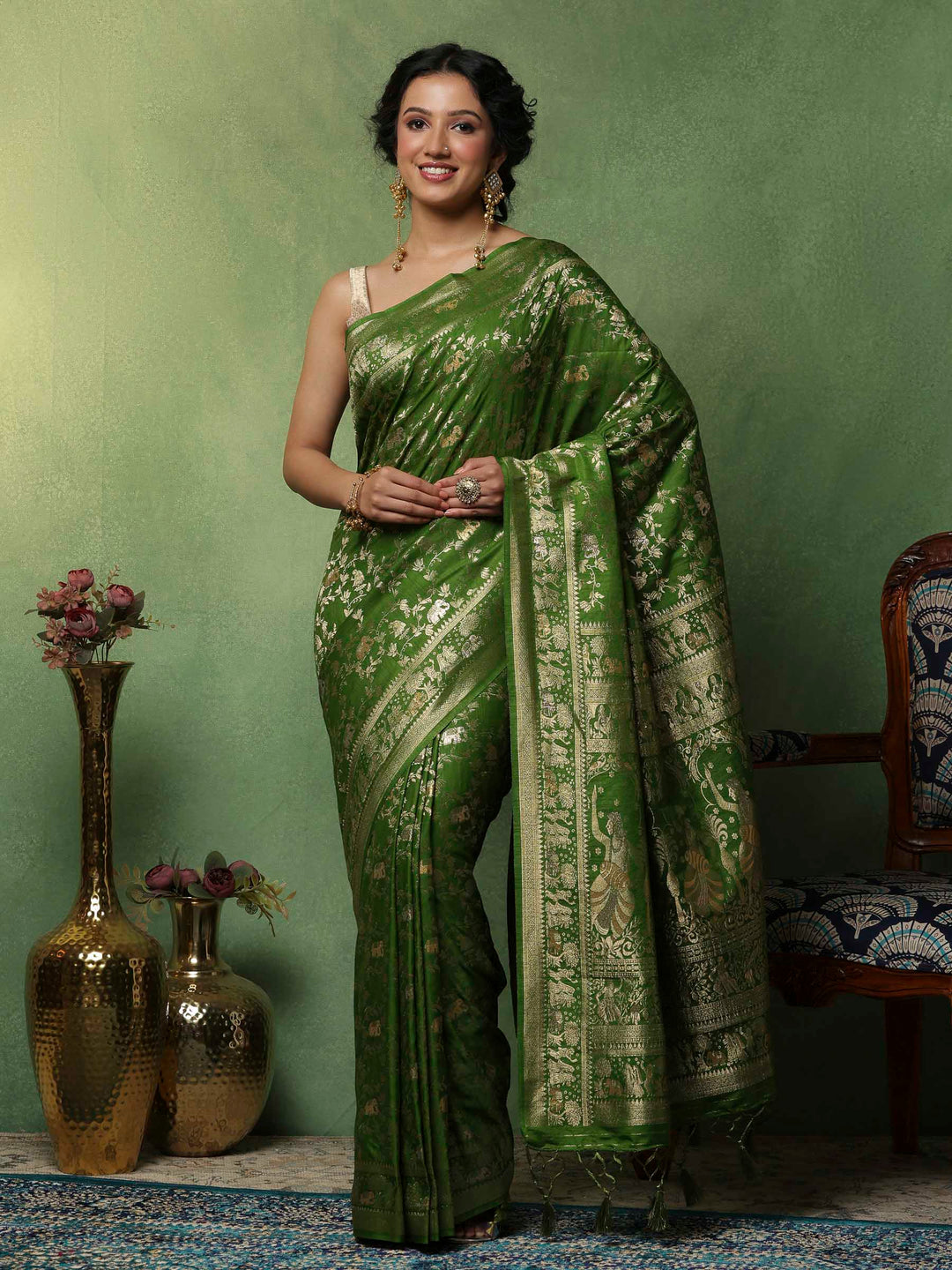 Green Woven Design Art Silk Saree