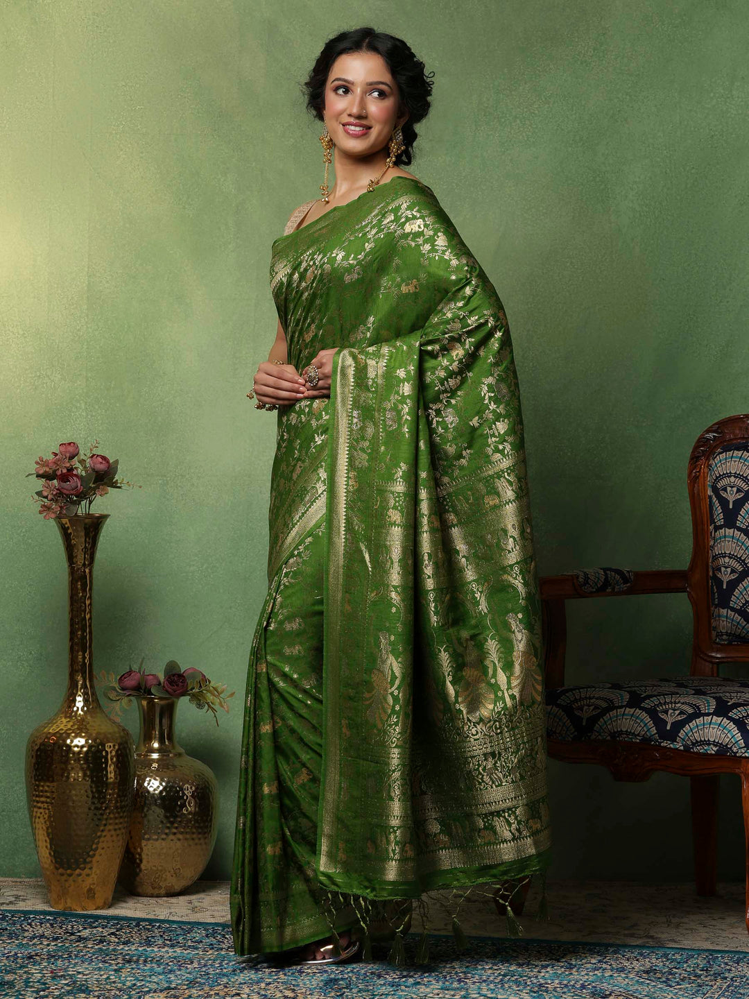 Green Woven Design Art Silk Saree