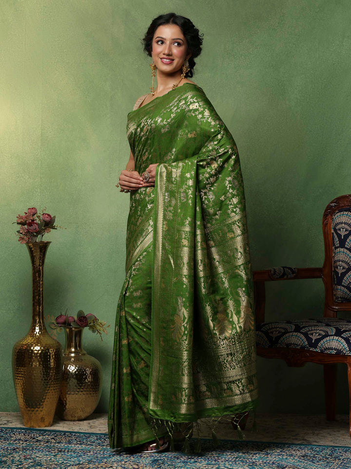 Green Woven Design Art Silk Saree