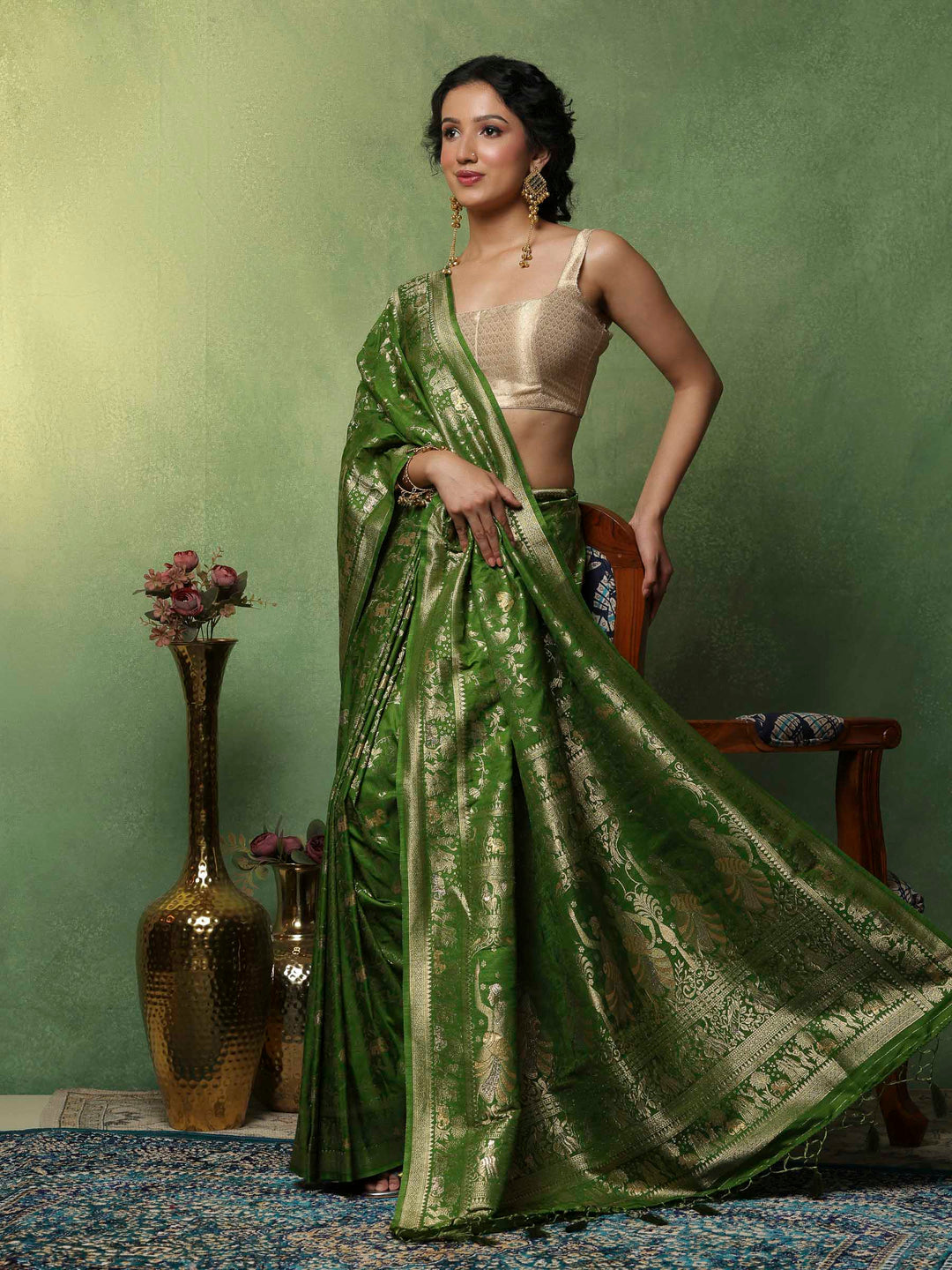 Green Woven Design Art Silk Saree