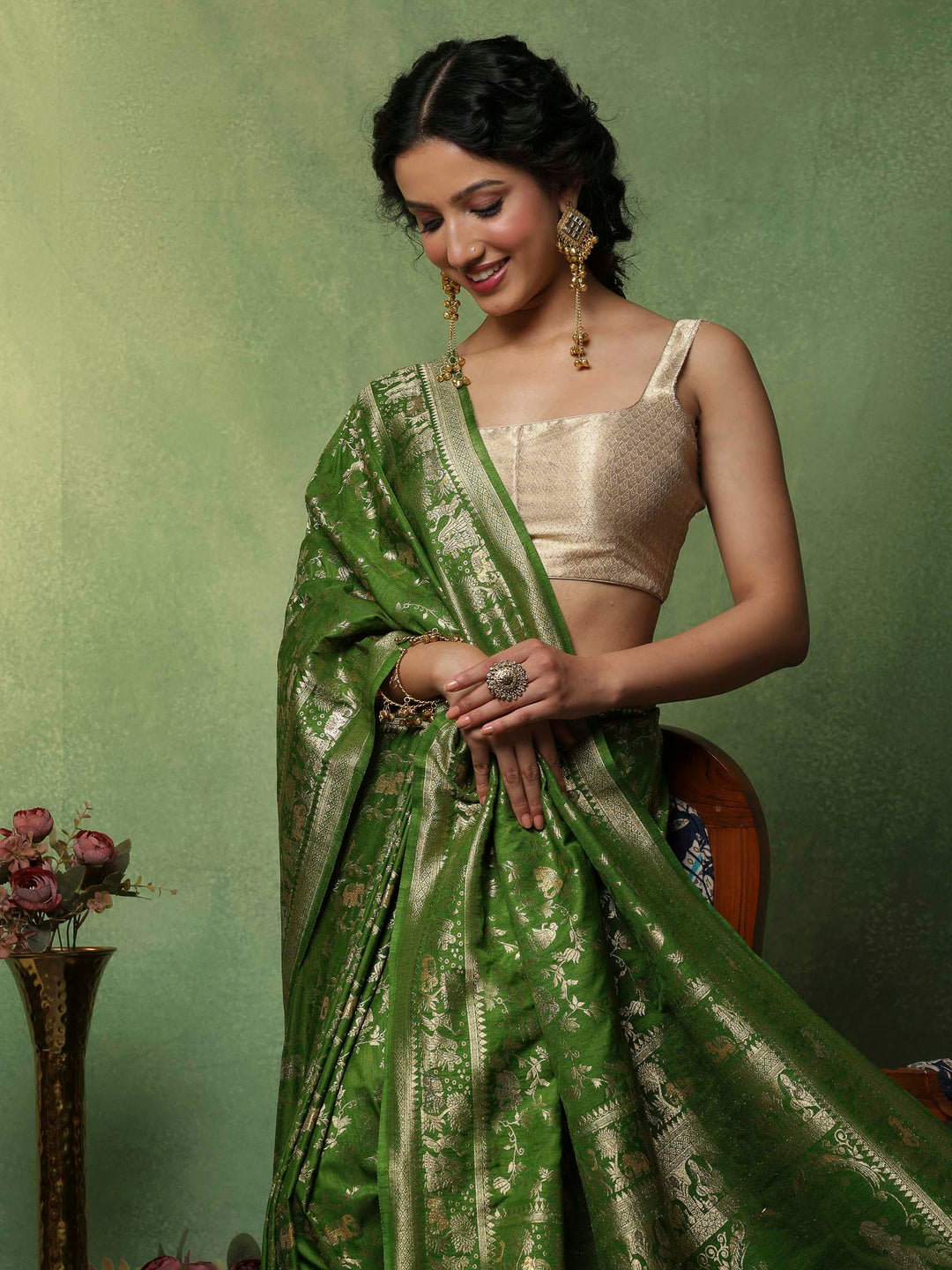 Green Woven Design Art Silk Saree