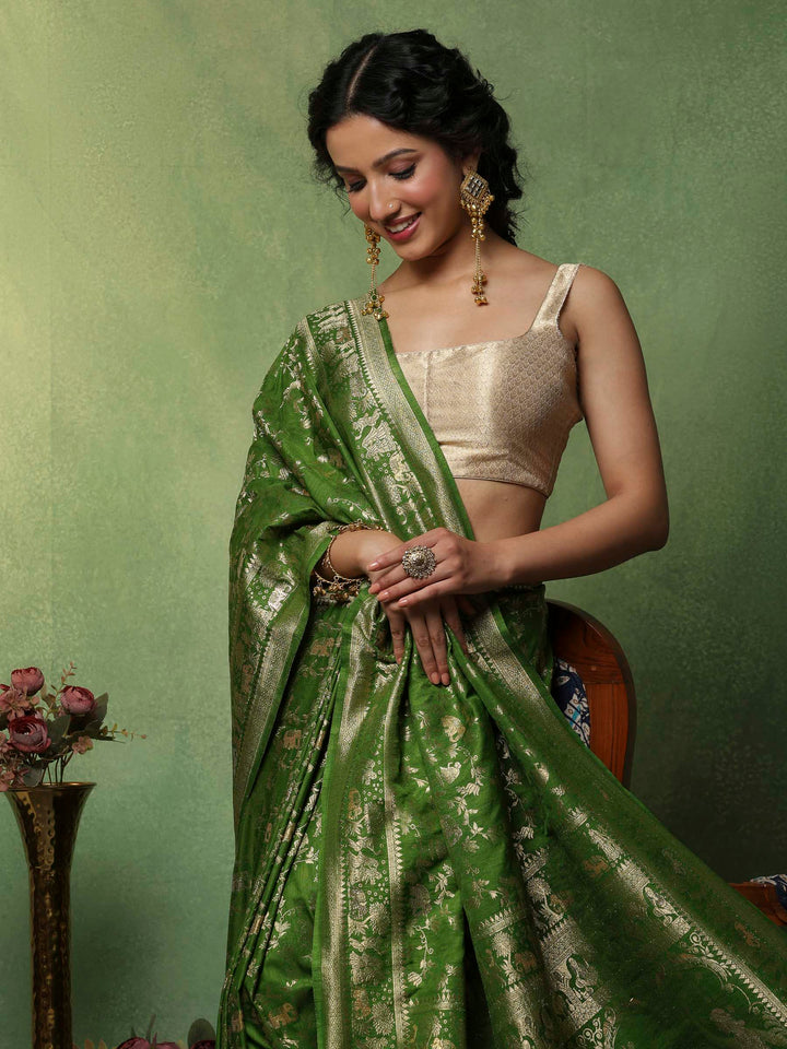 Green Woven Design Art Silk Saree