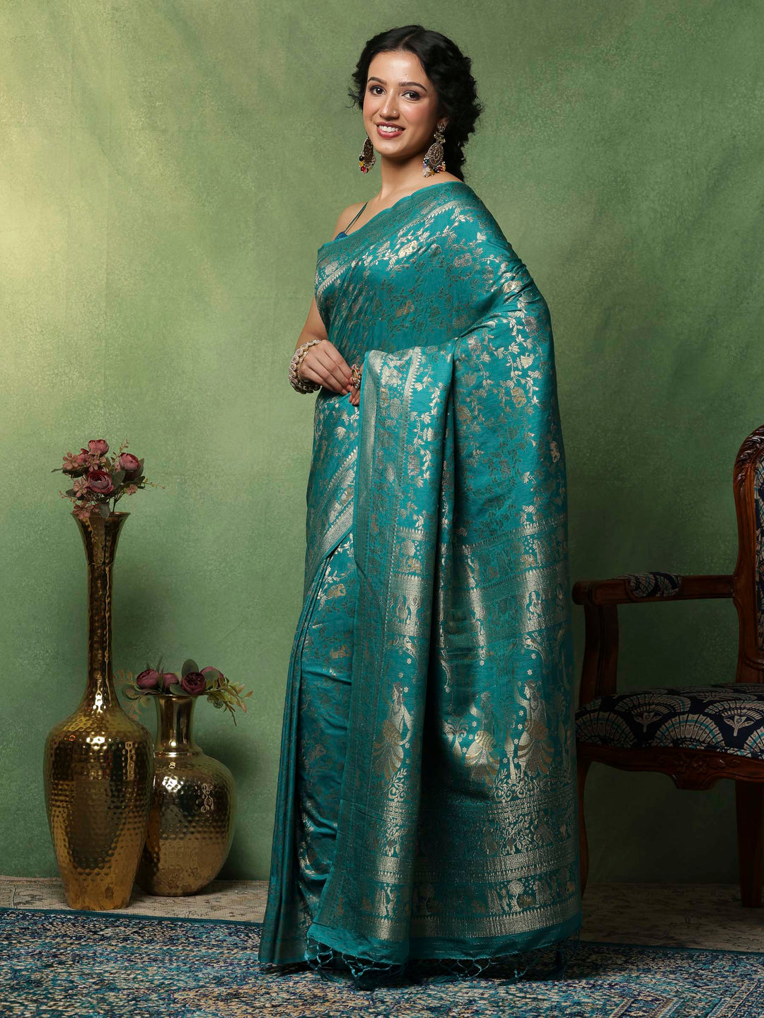 Lake Blue Woven Design Art Silk Saree