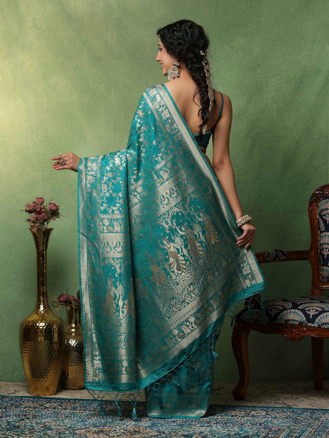 Lake Blue Woven Design Art Silk Saree