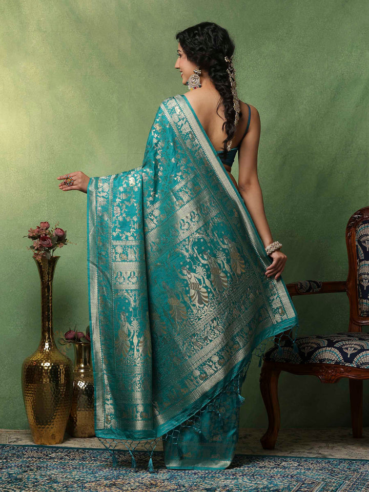 Lake Blue Woven Design Art Silk Saree