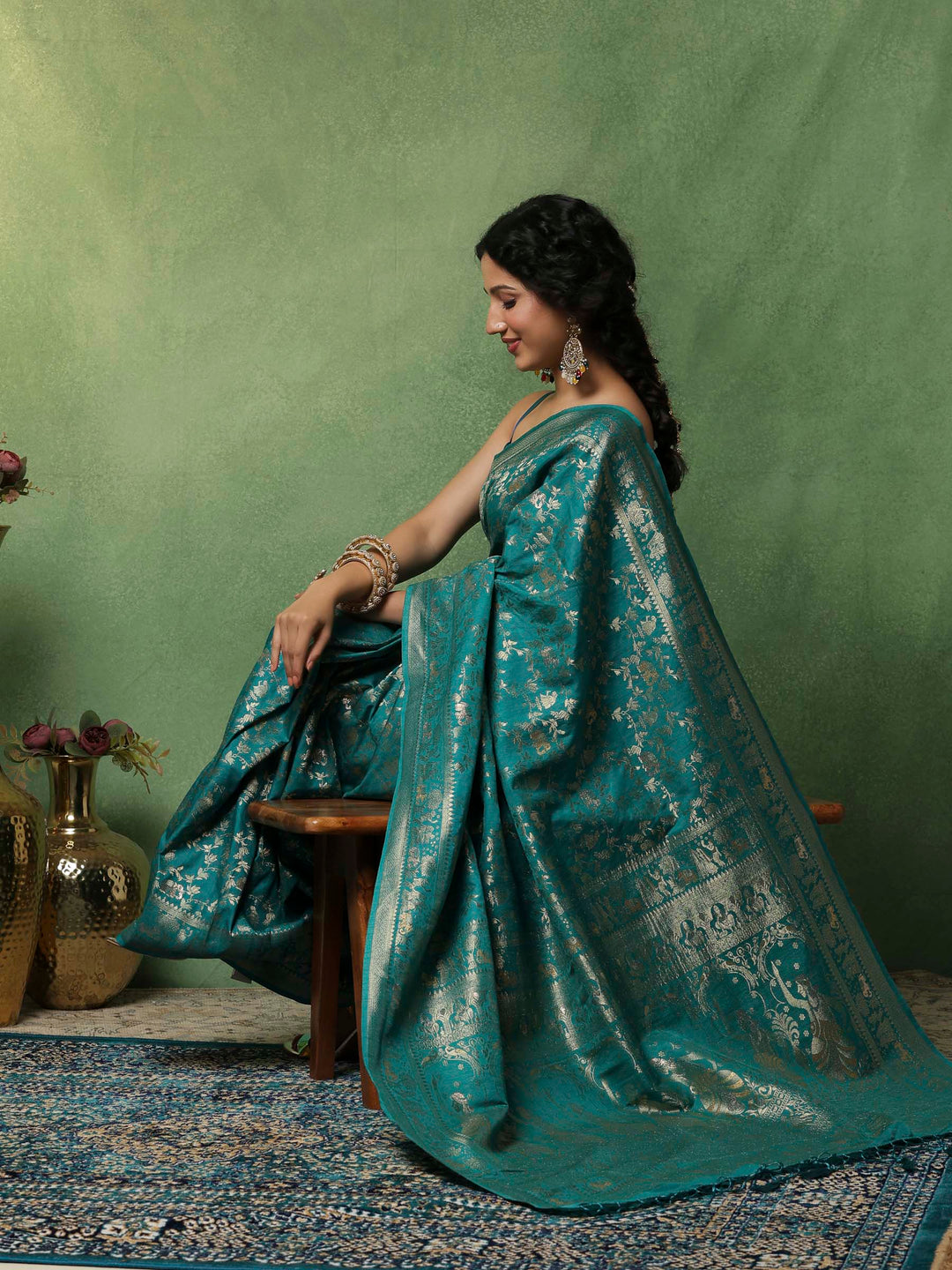 Lake Blue Woven Design Art Silk Saree