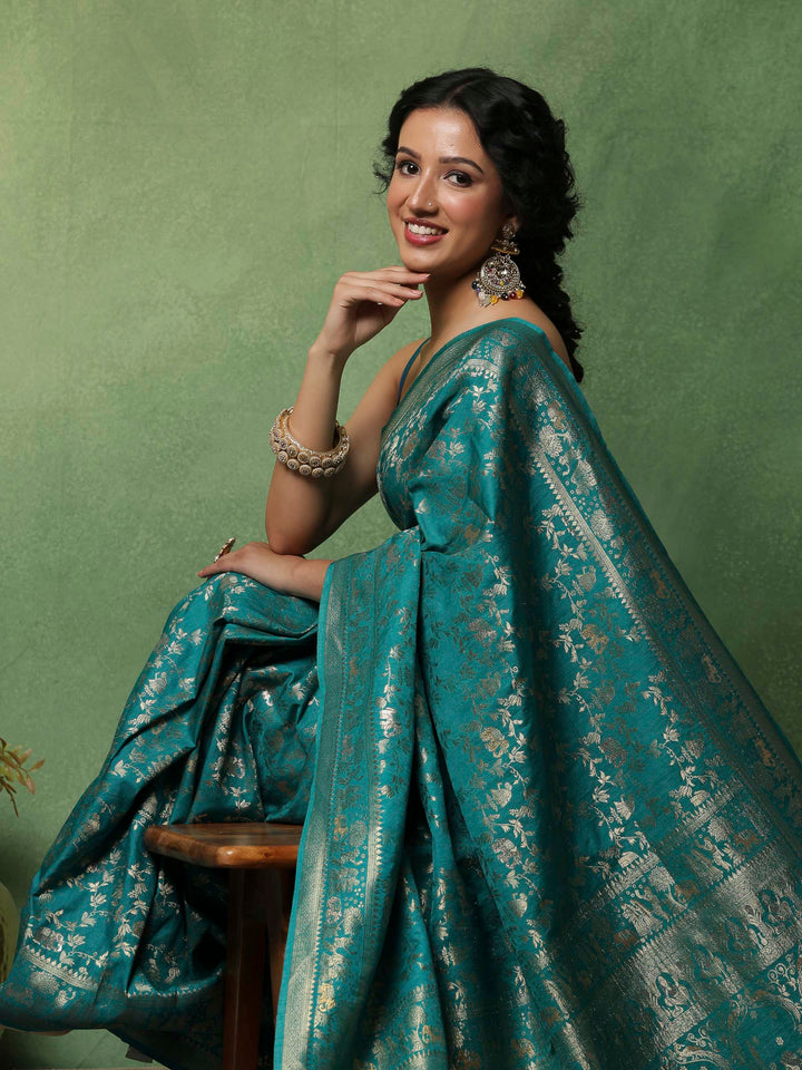 Lake Blue Woven Design Art Silk Saree
