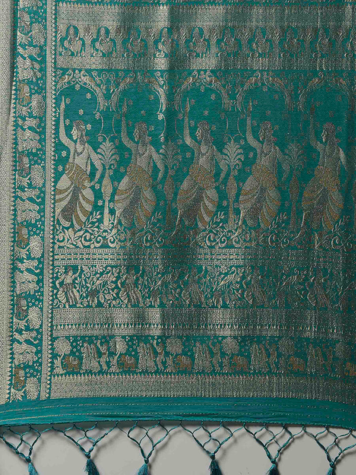 Lake Blue Woven Design Art Silk Saree