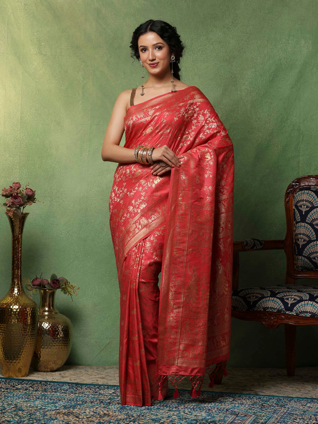 Pink Woven Design Art Silk Saree