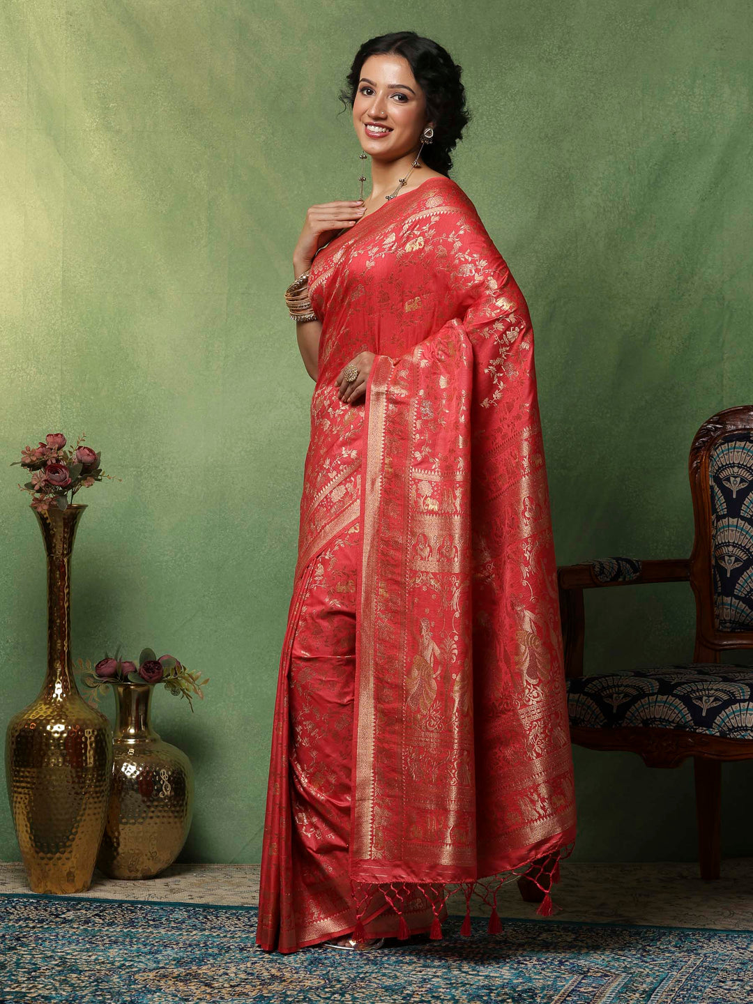 Pink Woven Design Art Silk Saree