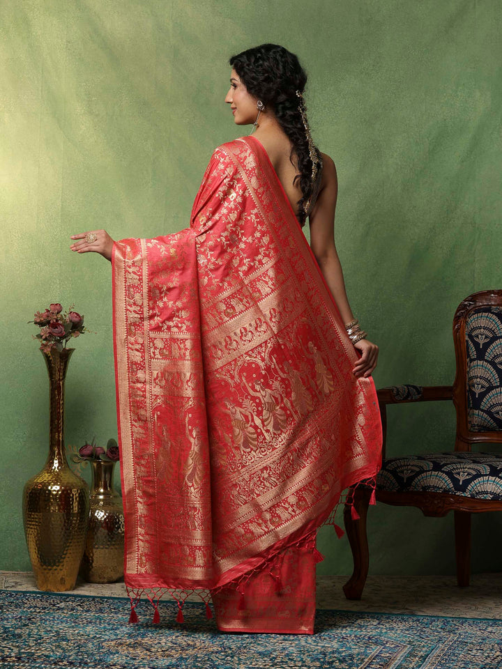 Pink Woven Design Art Silk Saree