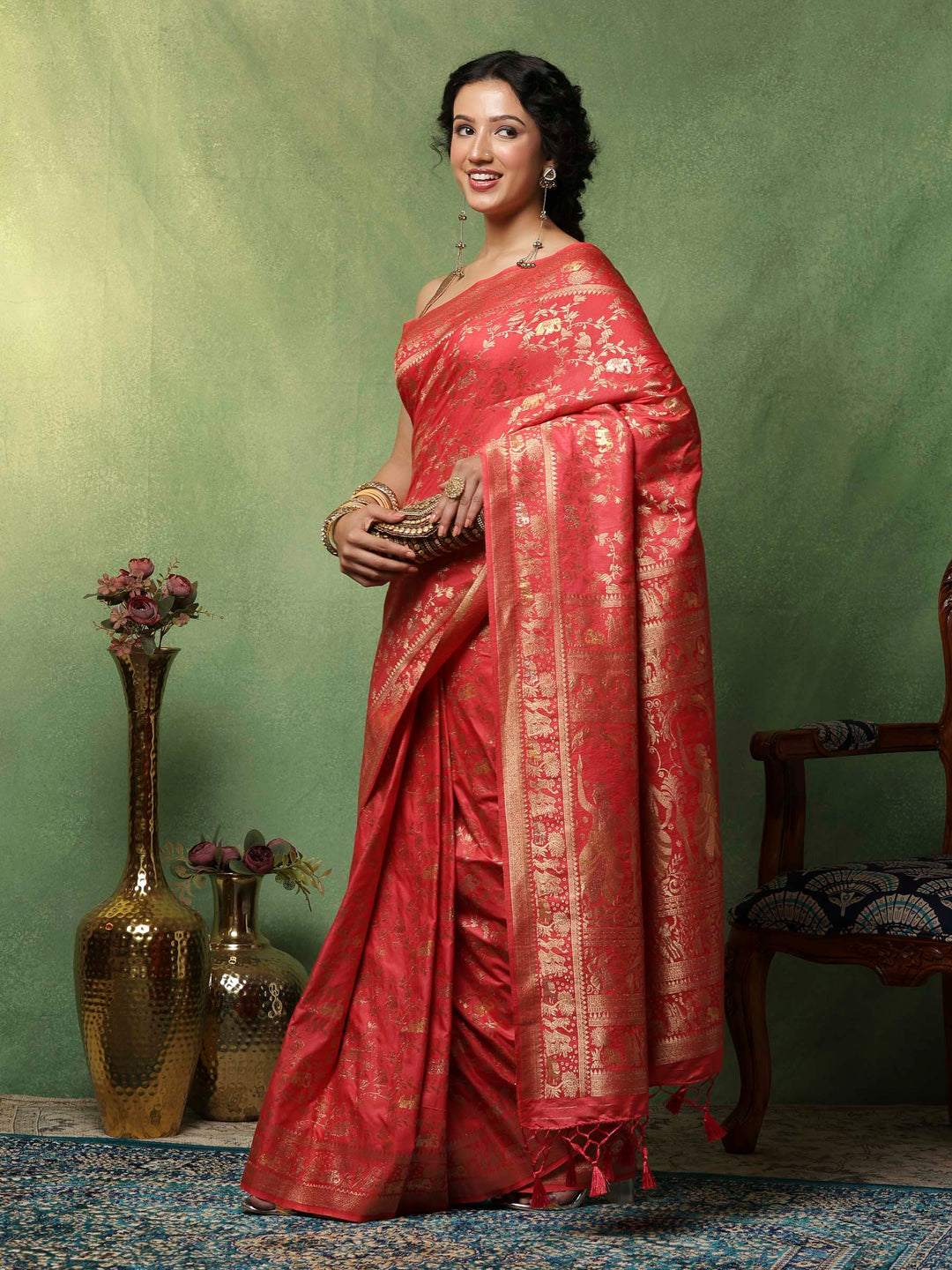 Pink Woven Design Art Silk Saree