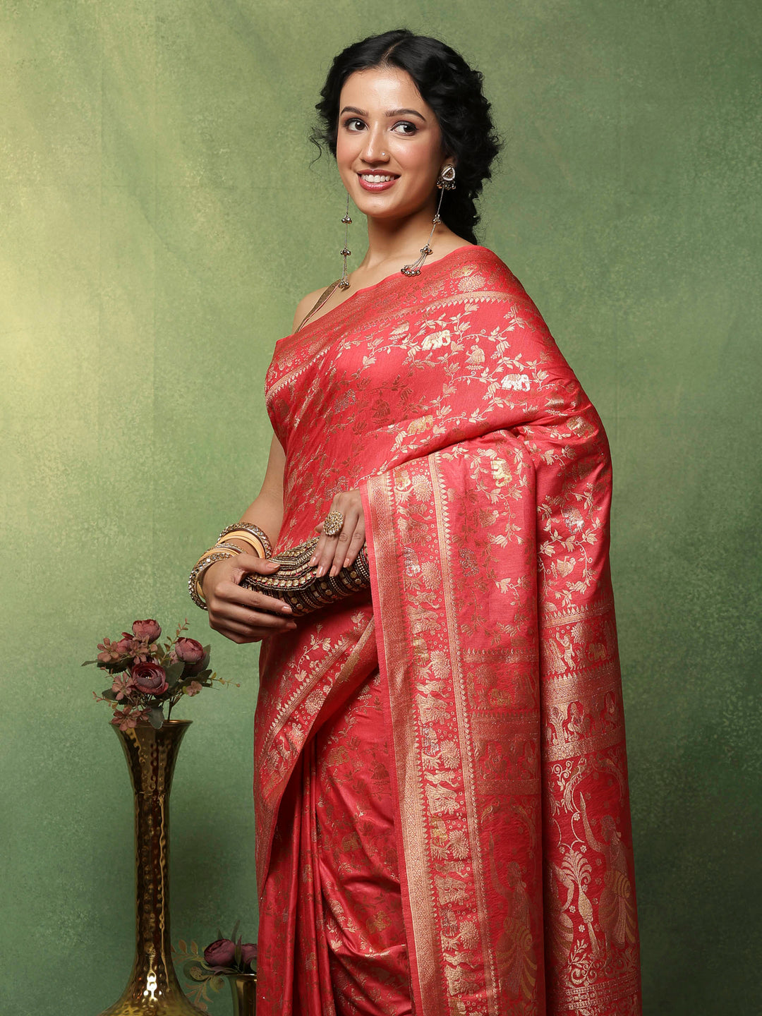Pink Woven Design Art Silk Saree