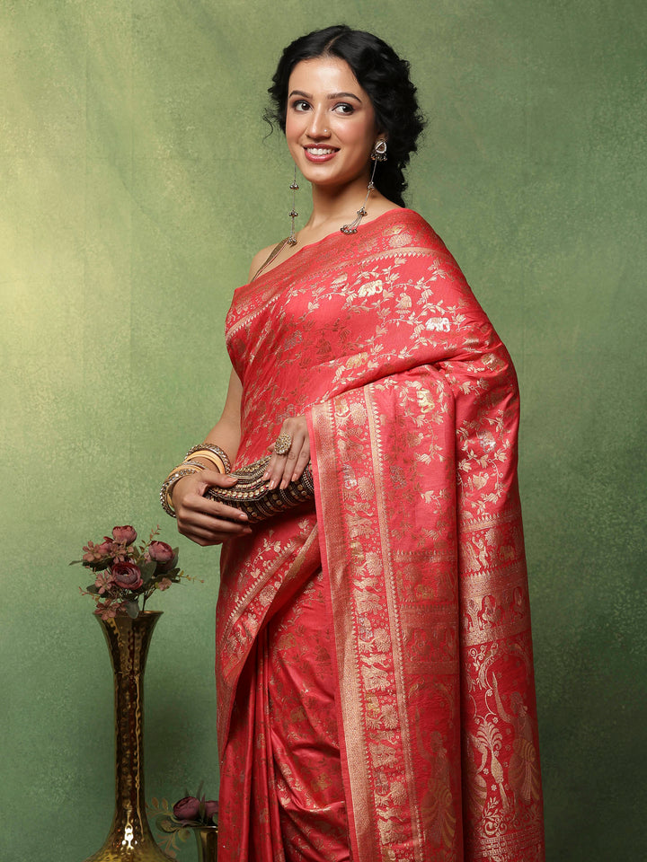 Pink Woven Design Art Silk Saree