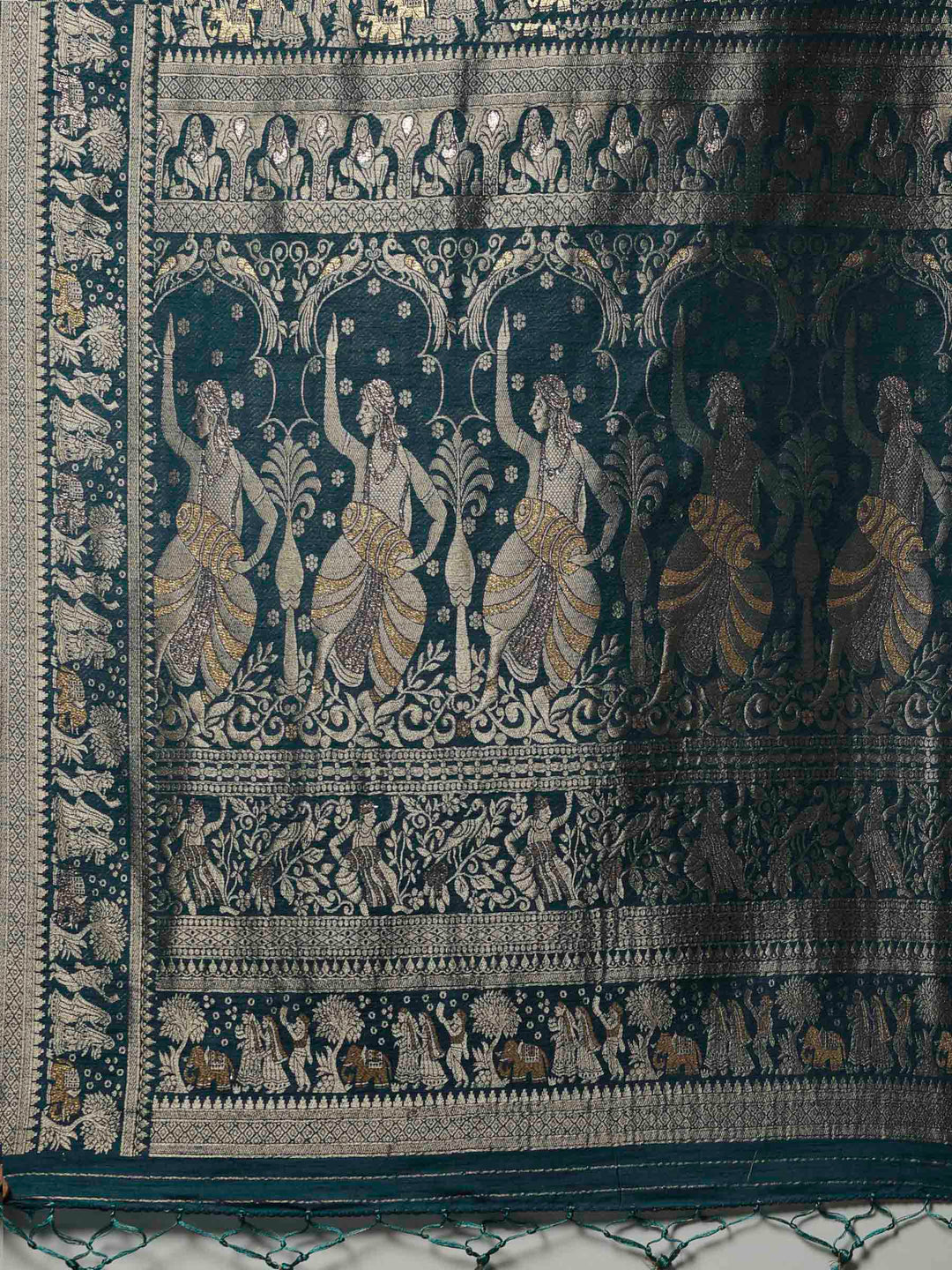 Teal Blue Woven Design Art Silk Saree