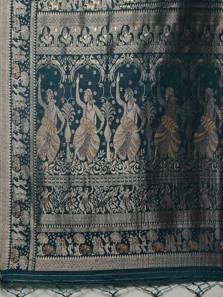 Teal Blue Woven Design Art Silk Saree