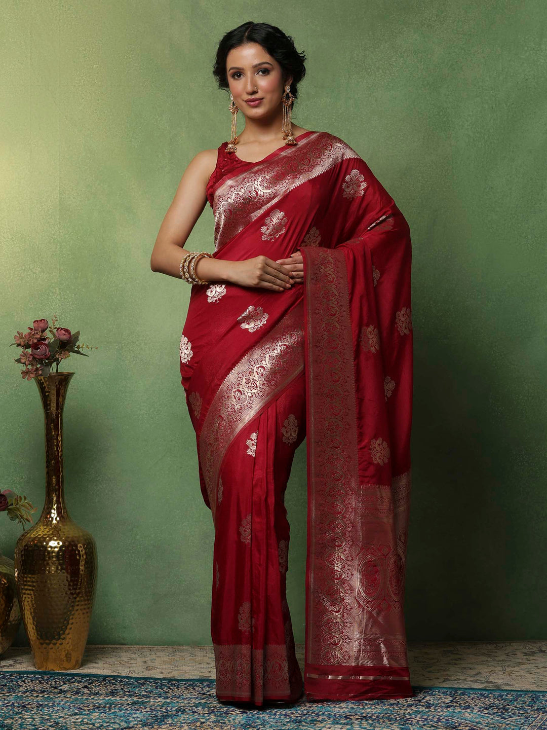 Wine Woven Design Art Silk Saree