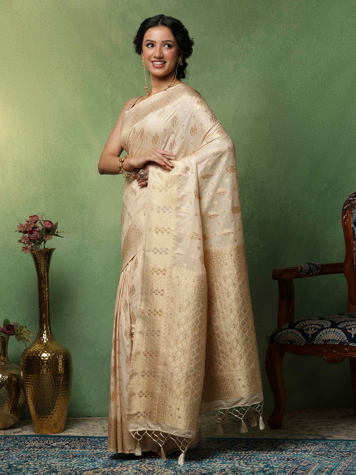 Beige Woven Design Art Silk Saree