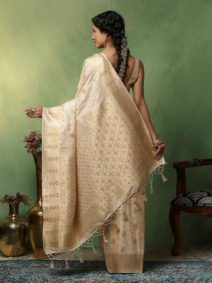 Beige Woven Design Art Silk Saree